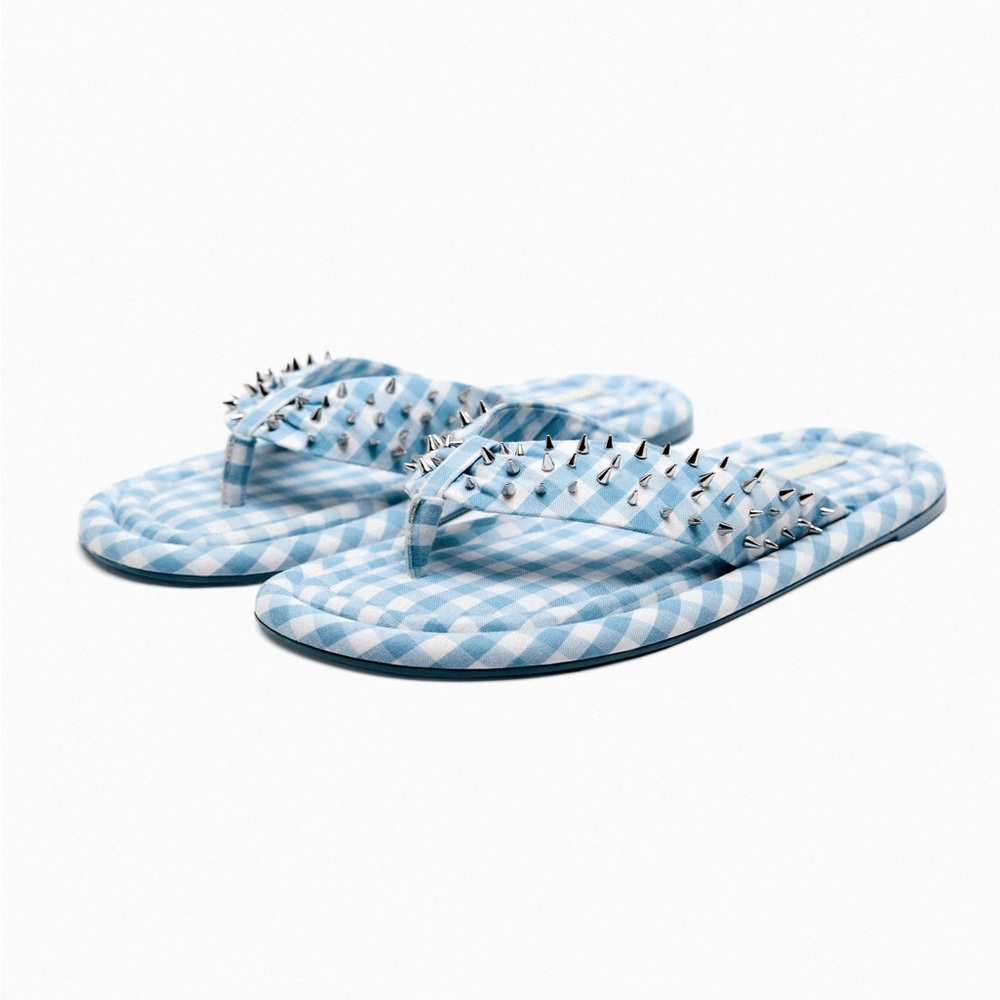 ZARA STUDDED QUILTED FLAT SANDALS